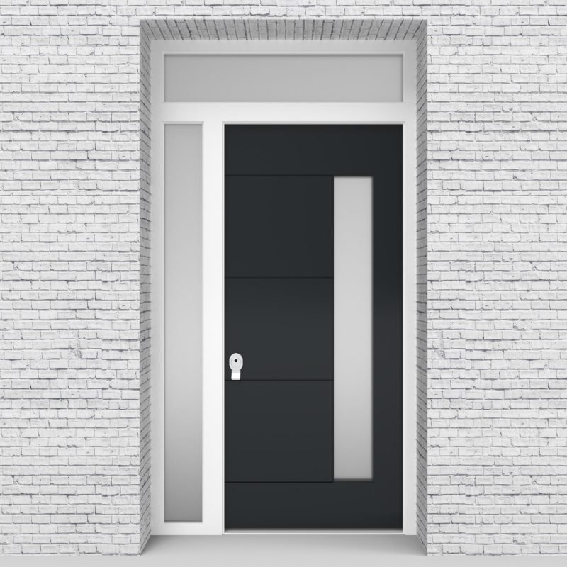 14.single Door With Left Side Panel And Transom 4 Horizontal Lines With Hinge Side Glass Anthracite Grey (ral7016)