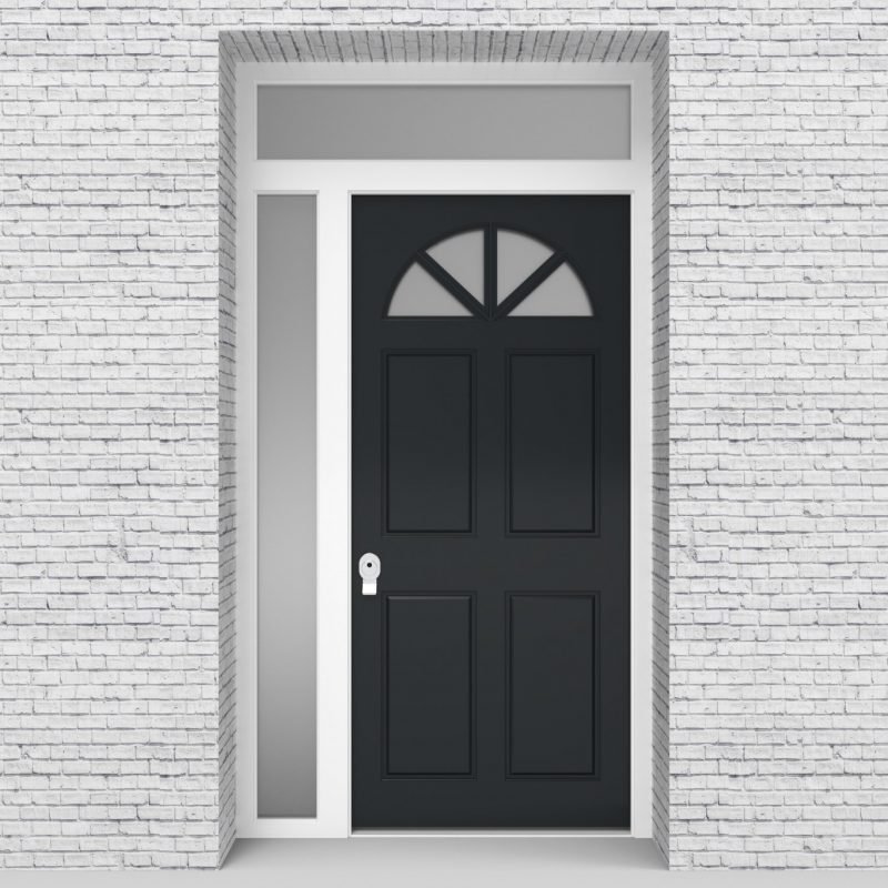 14.single Door With Left Side Panel And Transom Edwardian 4 Panel With Arched Glass Pane Anthracite Grey (ral7016)