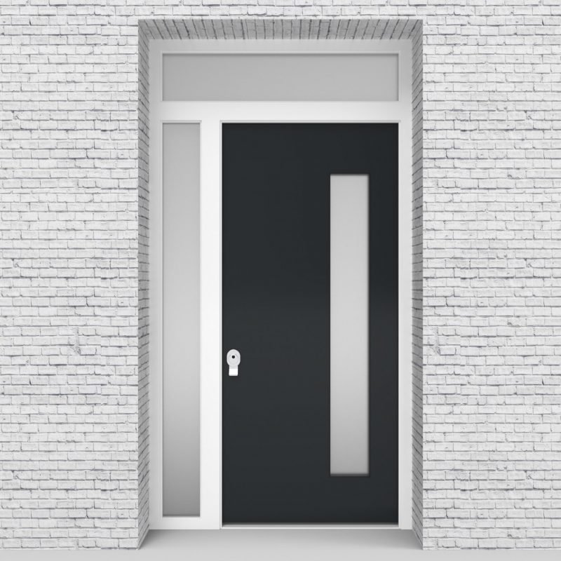 14.single Door With Left Side Panel And Transom Plain With Hinge Side Glass Anthracite Grey (ral7016)