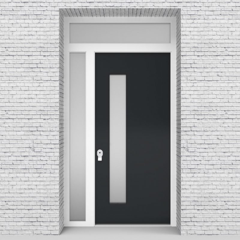 14.single Door With Left Side Panel And Transom Plain With Lock Side Glass Anthracite Grey (ral7016)