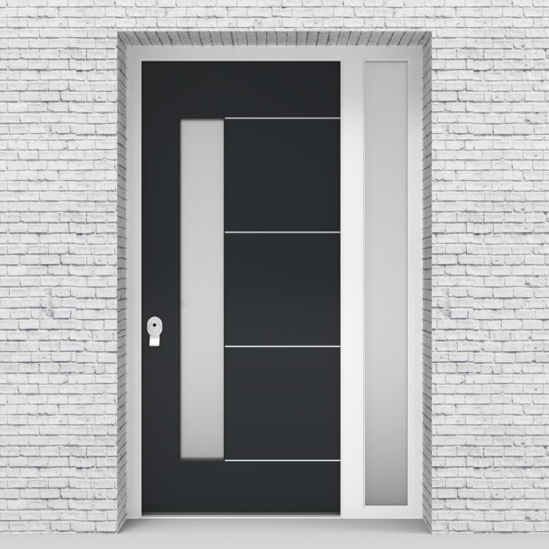 14.single Door With Right Side Panel 4 Aluminium Inlays With Lock Side Glass Anthracite Grey (ral7016)