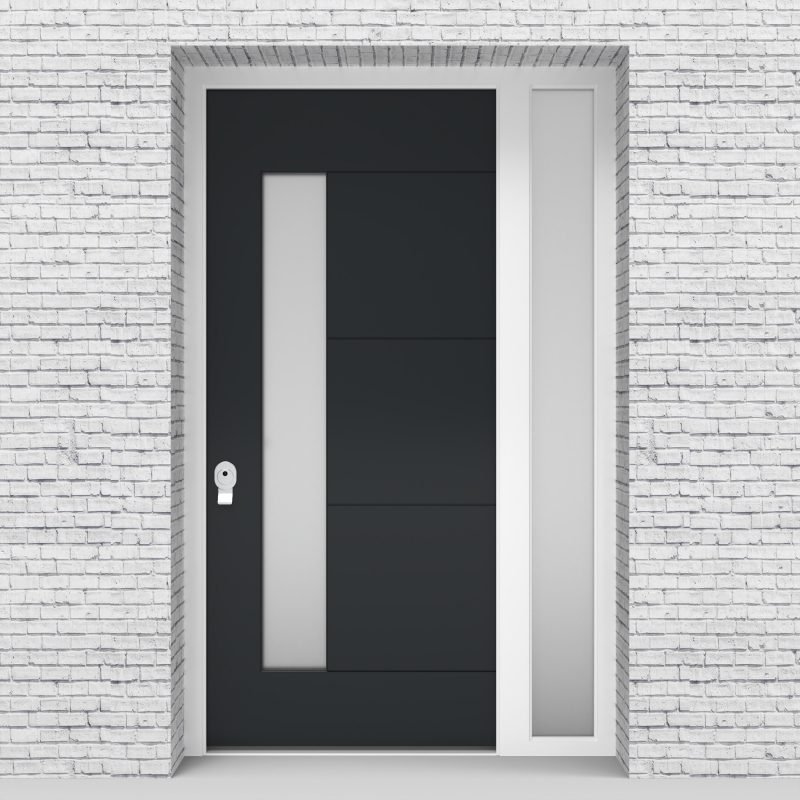 14.single Door With Right Side Panel 4 Horizontal Lines With Lock Side Glass Anthracite Grey (ral7016)