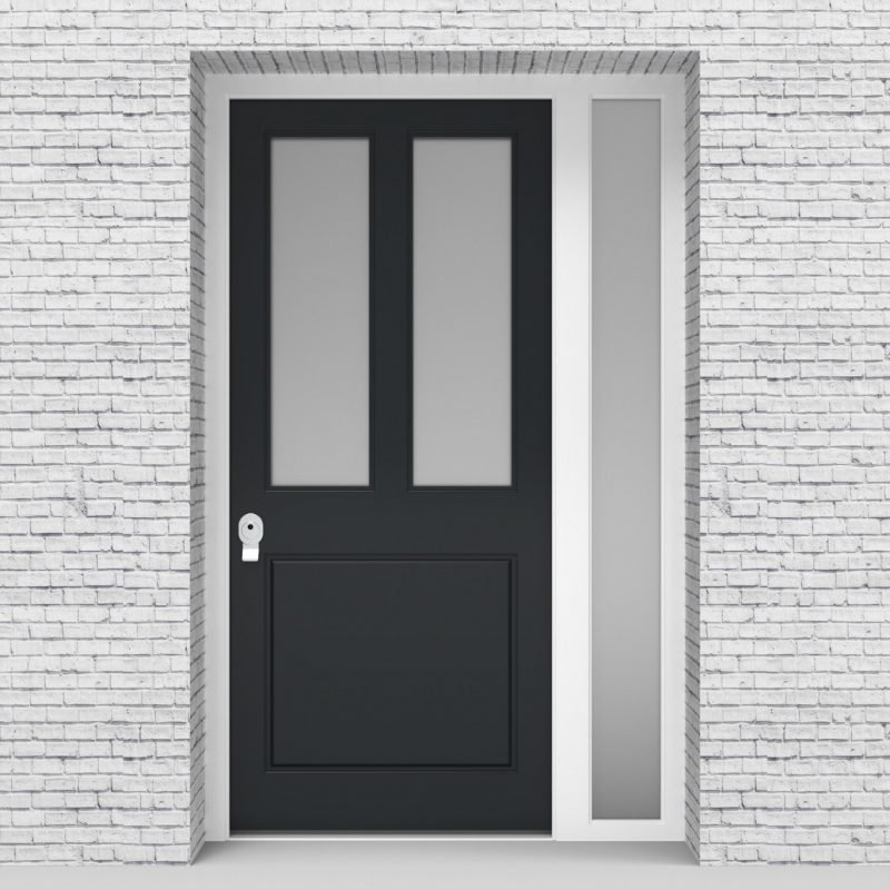 14.single Door With Right Side Panel Edwardian 3 Panel With 2 Glass Panes Anthracite Grey (ral7016)