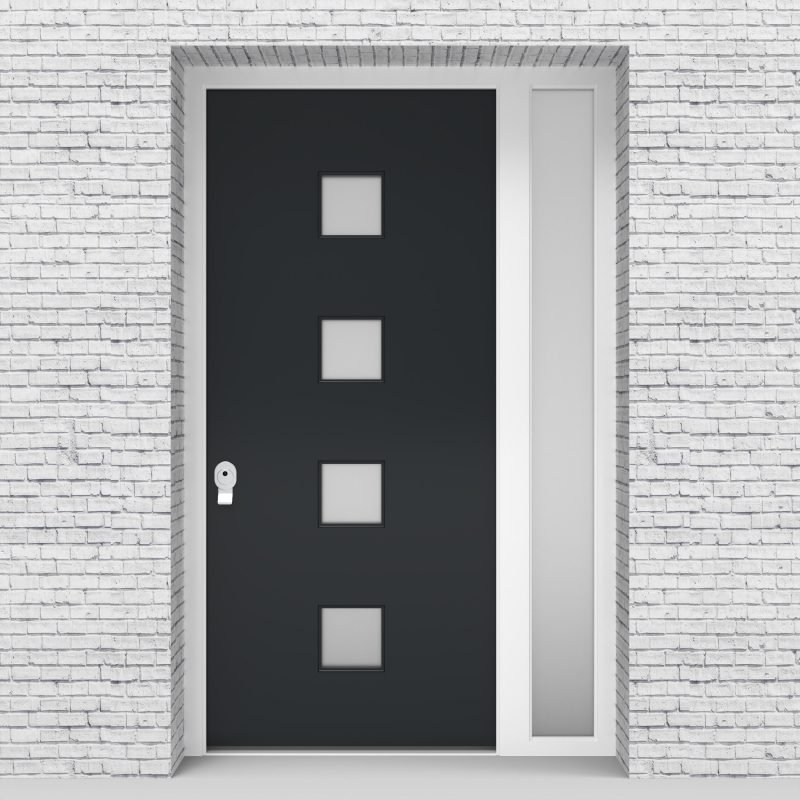 14.single Door With Right Side Panel Plain With 4 Glass Squares Anthracite Grey (ral7016)
