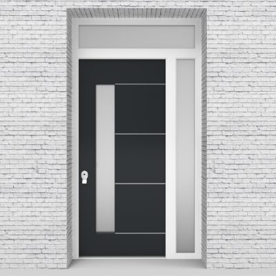 14.single Door With Right Side Panel And Transom 4 Aluminium Inlays With Lock Side Glass Anthracite Grey (ral7016)