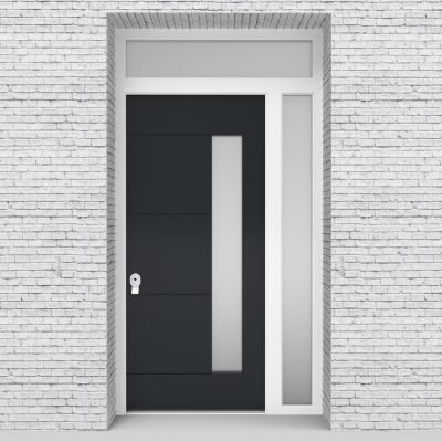 14.single Door With Right Side Panel And Transom 4 Horizontal Lines With Hinge Side Glass Anthracite Grey (ral7016)