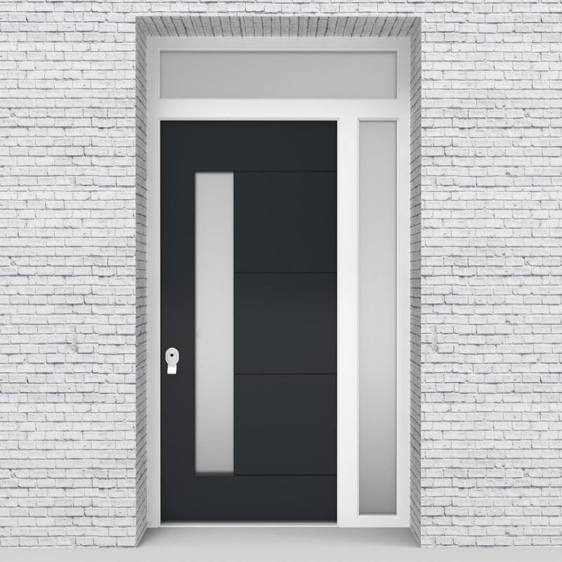 14.single Door With Right Side Panel And Transom 4 Horizontal Lines With Lock Side Glass Anthracite Grey (ral7016)