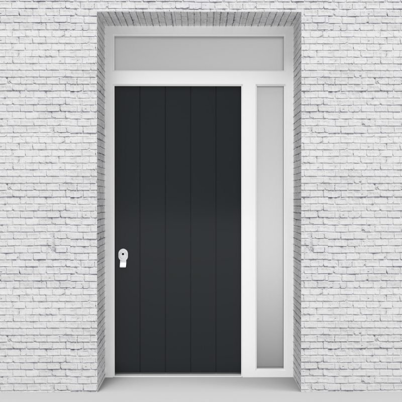 14.single Door With Right Side Panel And Transom 4 Vertical Lines Anthracite Grey (ral7016)