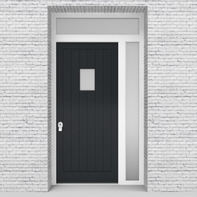 14.single Door With Right Side Panel And Transom 7 Vertical Lines With Rectangle Pane Anthracite Grey (ral7016)
