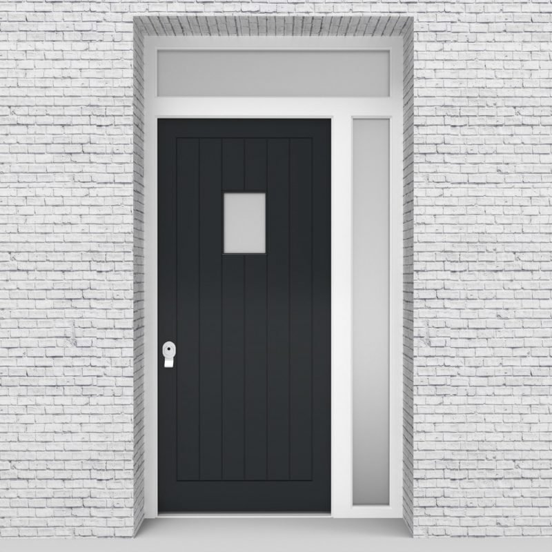 14.single Door With Right Side Panel And Transom 7 Vertical Lines With Rectangle Pane Anthracite Grey (ral7016)