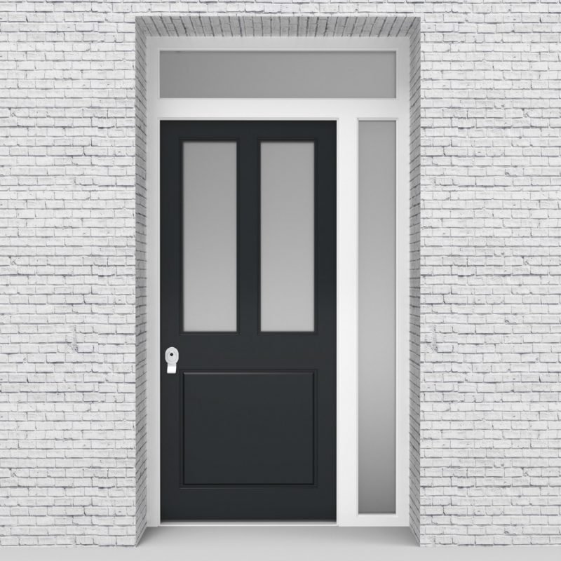14.single Door With Right Side Panel And Transom Edwardian 3 Panel With 2 Glass Panes Anthracite Grey (ral7016)