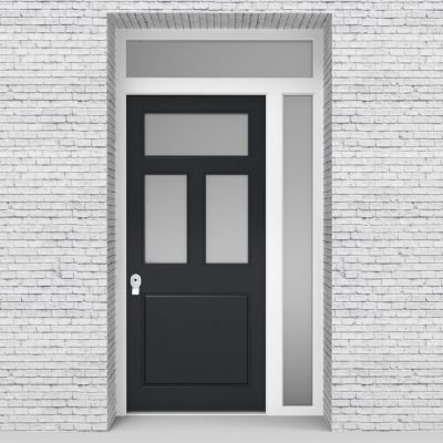 14.single Door With Right Side Panel And Transom Edwardian 4 Panel With 3 Glass Panes Anthracite Grey (ral7016)