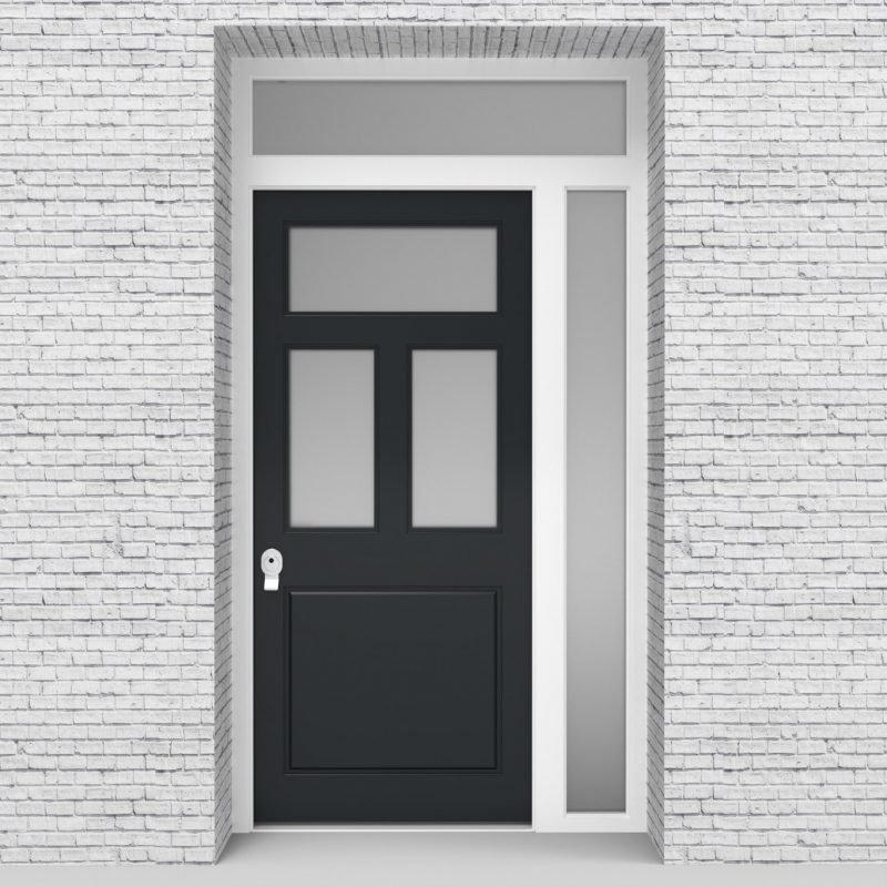 14.single Door With Right Side Panel And Transom Edwardian 4 Panel With 3 Glass Panes Anthracite Grey (ral7016)