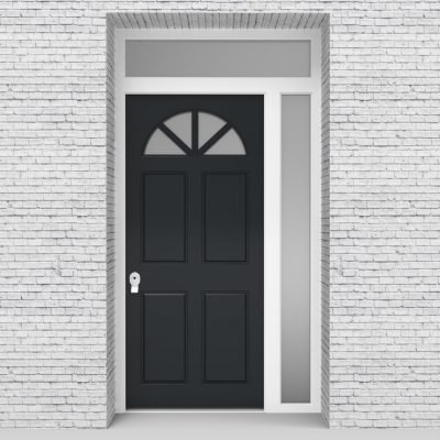 14.single Door With Right Side Panel And Transom Edwardian 4 Panel With Arched Glass Pane Anthracite Grey (ral7016)