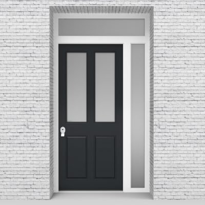 14.single Door With Right Side Panel And Transom Victorian 4 Panel With 2 Glass Panes Anthracite Grey (ral7016)