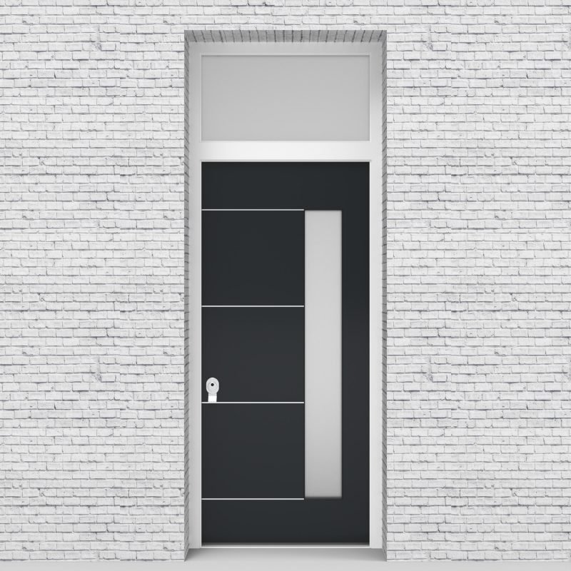 14.single Door With Transom 4 Aluminium Inlays With Hinge Side Glass Anthracite Grey (ral7016)