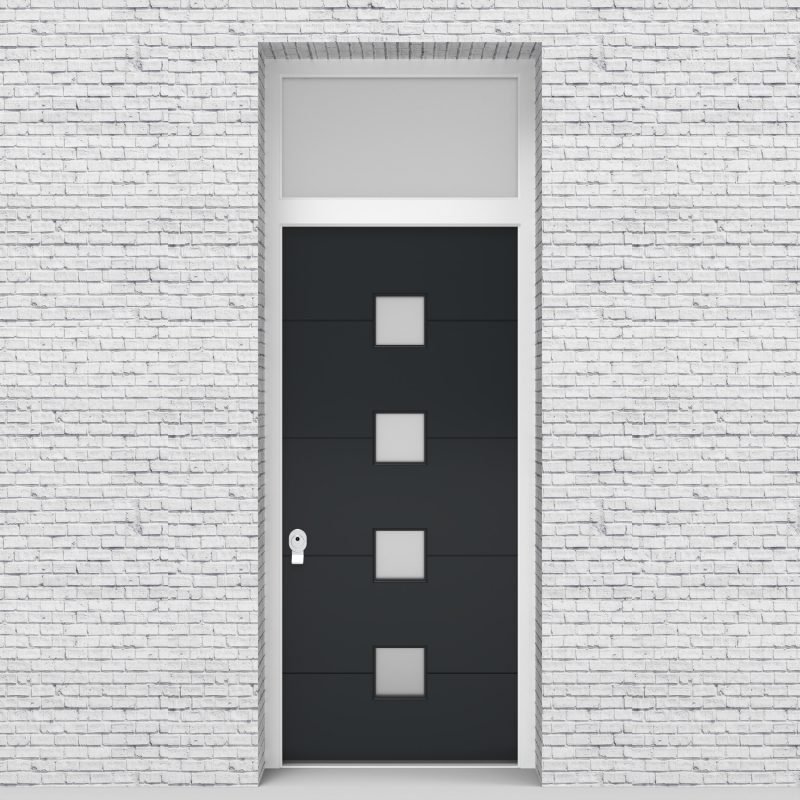 14.single Door With Transom 4 Horizontal Lines With 4 Glass Squares Anthracite Grey (ral7016)