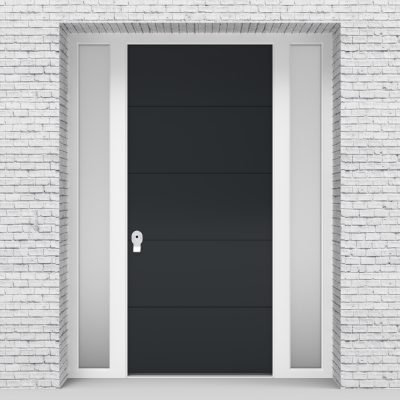 14.single Door With Two Side Panels 4 Horizontal Lines Anthracite Grey (ral7016)