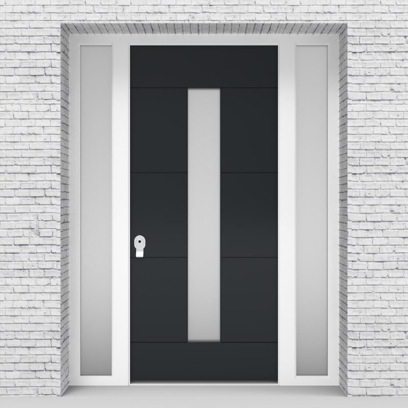 14.single Door With Two Side Panels 4 Horizontal Lines With Central Glass Anthracite Grey (ral7016)