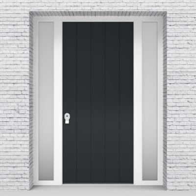 14.single Door With Two Side Panels 4 Vertical Lines Anthracite Grey (ral7016)