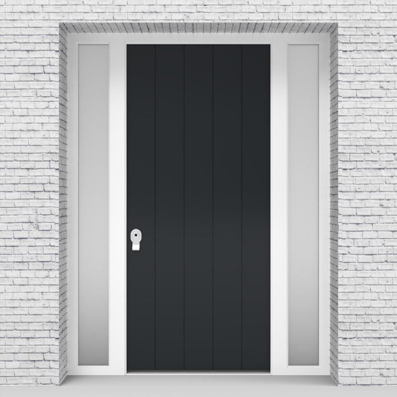 14.single Door With Two Side Panels 4 Vertical Lines Anthracite Grey (ral7016)