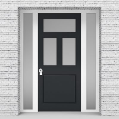 14.single Door With Two Side Panels Edwardian 4 Panel With 3 Glass Panes Anthracite Grey (ral7016)