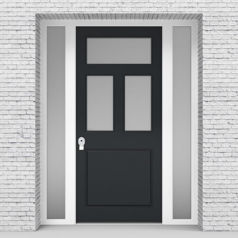 14.single Door With Two Side Panels Edwardian 4 Panel With 3 Glass Panes Anthracite Grey (ral7016)