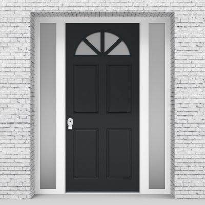 14.single Door With Two Side Panels Edwardian 4 Panel With Arched Glass Pane Anthracite Grey (ral7016)