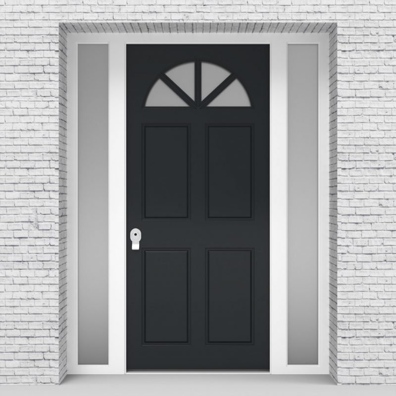 14.single Door With Two Side Panels Edwardian 4 Panel With Arched Glass Pane Anthracite Grey (ral7016)
