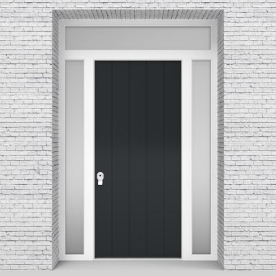 14.single Door With Two Side Panels And Transom 4 Vertical Lines Anthracite Grey (ral7016)