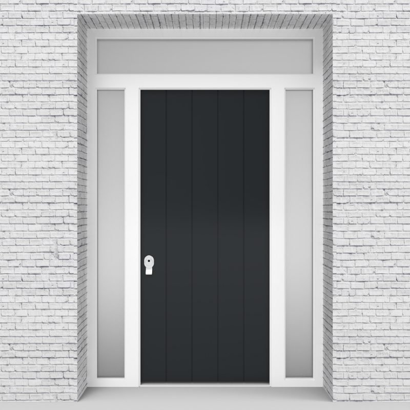 14.single Door With Two Side Panels And Transom 4 Vertical Lines Anthracite Grey (ral7016)