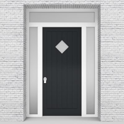 14.single Door With Two Side Panels And Transom 7 Vertical Lines With Diamond Pane Anthracite Grey (ral7016)