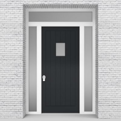 14.single Door With Two Side Panels And Transom 7 Vertical Lines With Rectangle Pane Anthracite Grey (ral7016)