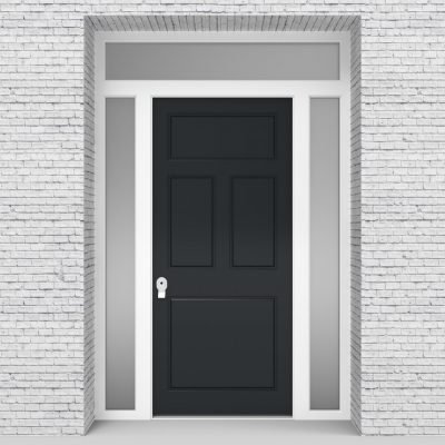 14.single Door With Two Side Panels And Transom Edwardian 4 Panel Anthracite Grey (ral7016)