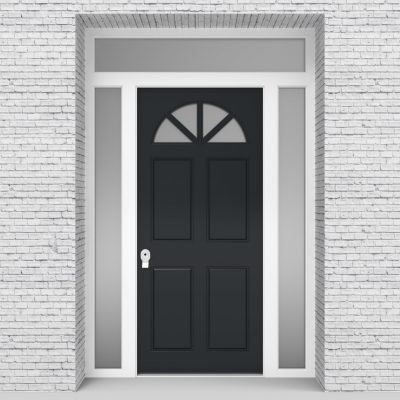 14.single Door With Two Side Panels And Transom Edwardian 4 Panel With Arched Glass Pane Anthracite Grey (ral7016)