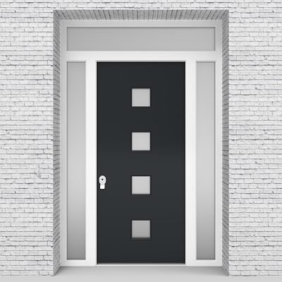 14.single Door With Two Side Panels And Transom Plain With 4 Glass Squares Anthracite Grey (ral7016)