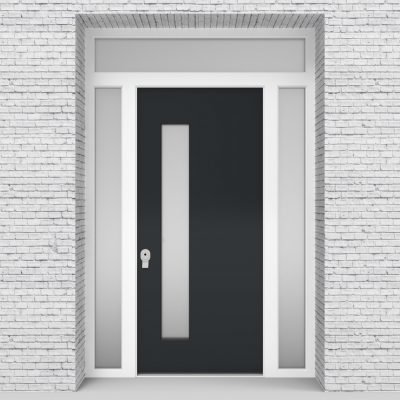 14.single Door With Two Side Panels And Transom Plain With Lock Side Glass Anthracite Grey (ral7016)