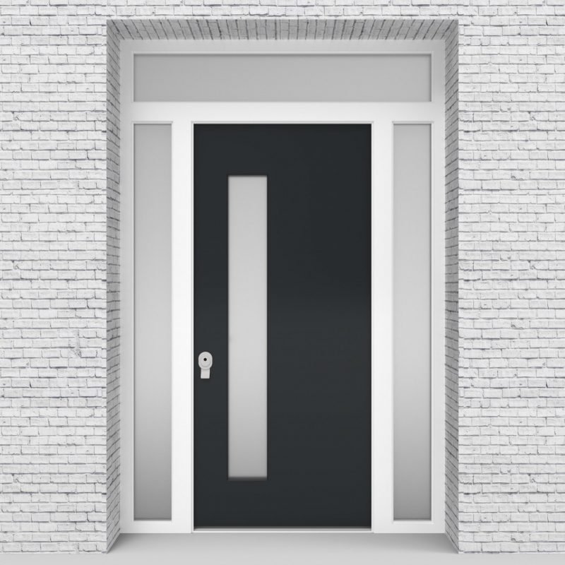 14.single Door With Two Side Panels And Transom Plain With Lock Side Glass Anthracite Grey (ral7016)