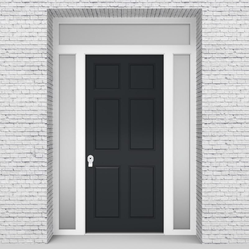 14.single Door With Two Side Panels And Transom Victorian 6 Panel Anthracite Grey (ral7016)