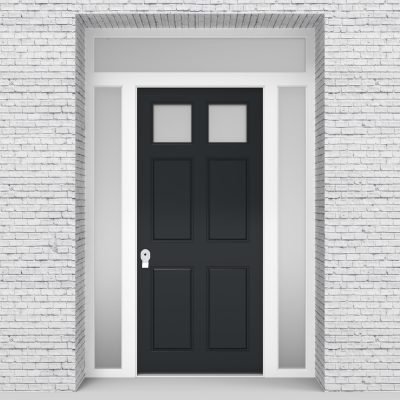 14.single Door With Two Side Panels And Transom Victorian 6 Panel With 2 Glass Anthracite Grey (ral7016)