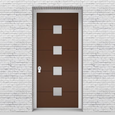 15.single Door 4 Horizontal Lines With 4 Glass Squares Clay Brown (ral8003)