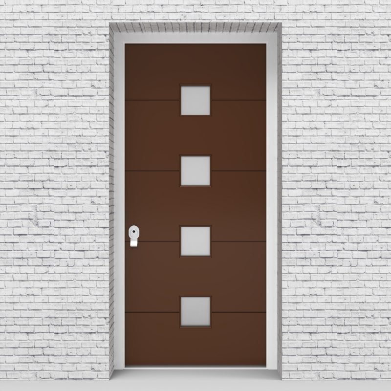 15.single Door 4 Horizontal Lines With 4 Glass Squares Clay Brown (ral8003)