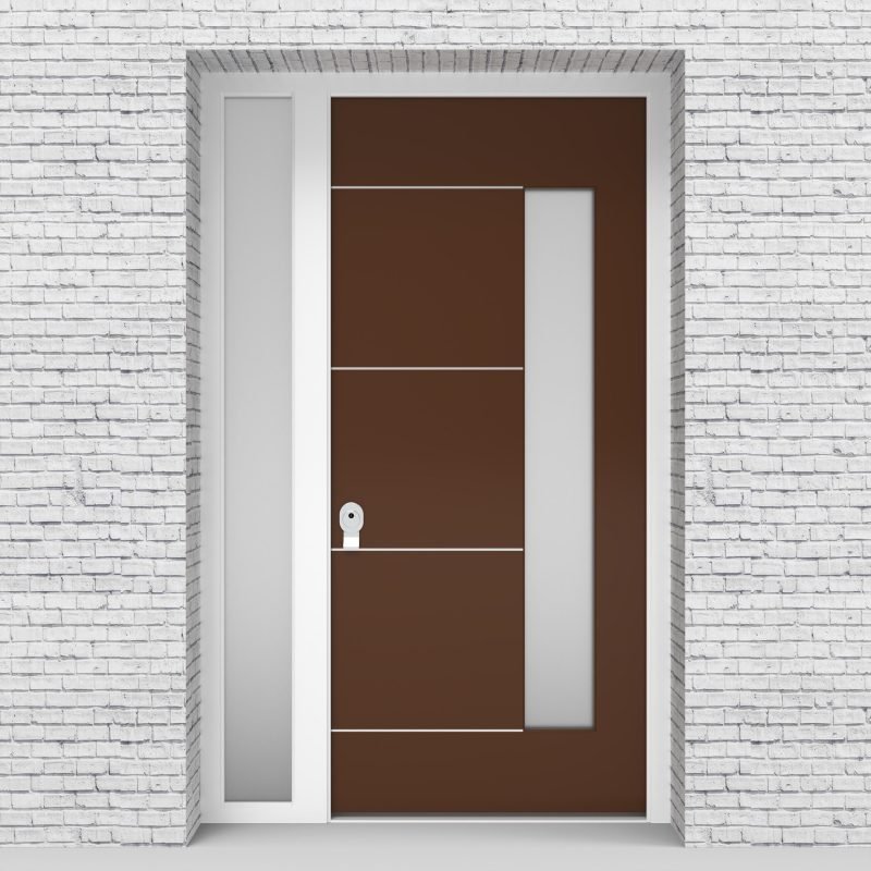 15.single Door With Left Side Panel 4 Aluminium Inlays With Hinge Side Glass Clay Brown (ral8003)