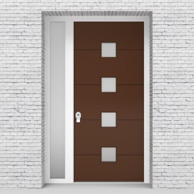 15.single Door With Left Side Panel 4 Horizontal Lines With 4 Glass Clay Brown (ral8003)