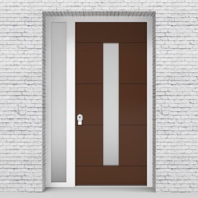 15.single Door With Left Side Panel 4 Horizontal Lines With Central Glass Clay Brown (ral8003)