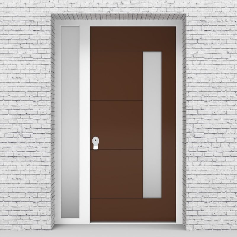 15.single Door With Left Side Panel 4 Horizontal Lines With Hinge Side Glass Clay Brown (ral8003)