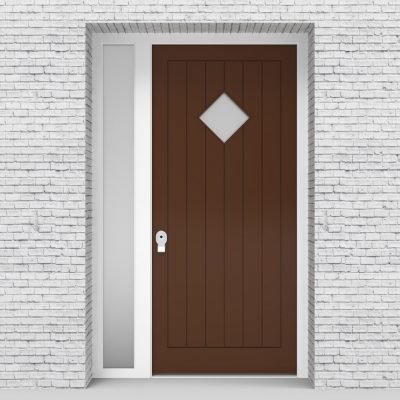 15.single Door With Left Side Panel 7 Vertical Lines With Diamond Pane Clay Brown (ral8003)