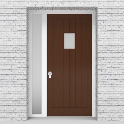 15.single Door With Left Side Panel 7 Vertical Lines With Rectangle Pane Clay Brown (ral8003)