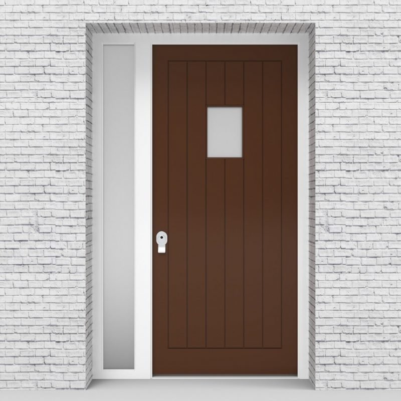 15.single Door With Left Side Panel 7 Vertical Lines With Rectangle Pane Clay Brown (ral8003)