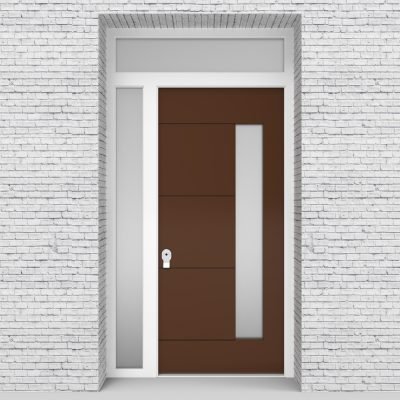15.single Door With Left Side Panel And Transom 4 Horizontal Lines With Hinge Side Glass Clay Brown (ral8003)